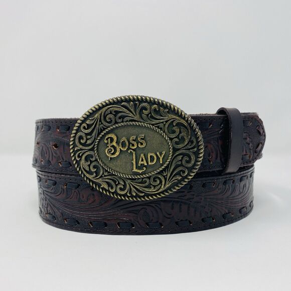 Idyllwind Women XL Boss Lady Buckle Brown Leather Western Hand Tooled Rodeo Belt main image 12